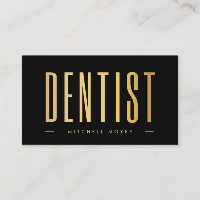 Dentist Tandvård Tooth Logotyp Black & Guld Visitkort (Framsida)
