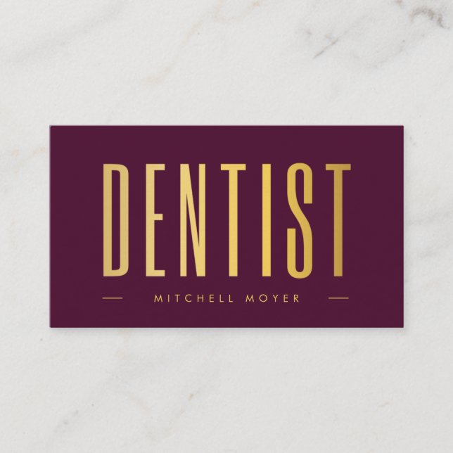 Dentist Tandvård Tooth Logotyp Burgundy & Guld Visitkort (Framsida)