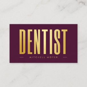 Dentist Tandvård Tooth Logotyp Burgundy & Guld Visitkort