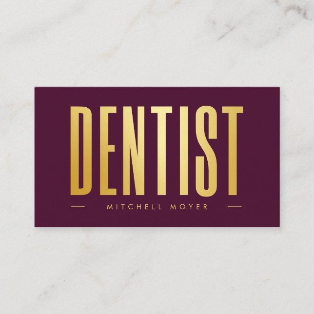 Dentist Tandvård Tooth Logotyp Burgundy & Guld Visitkort (Framsida)