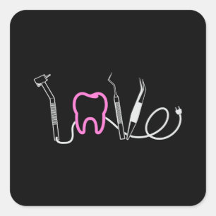 Dentist Teeth Dental LoveTooth Funny Gift Idea Fyrkantigt Klistermärke