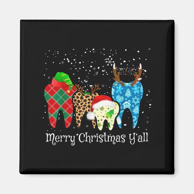Dentist Teeth Santa Hat Leopard Plaid Dental Merry Magnet (Framsidan)