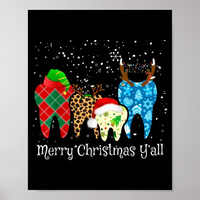 Dentist Teeth Santa Hat Leopard Plaid Dental Merry Poster (Framsidan)