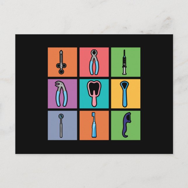 Dentist Tools Pop Art Dentistry Tooth Doctor Teeth Vykort (Framsida)