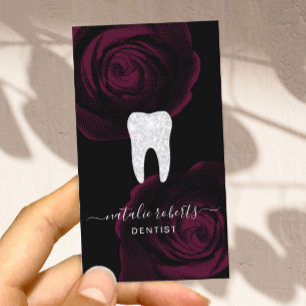 Dentist Tooth Burgundy Red Blommigt Dental Office Visitkort