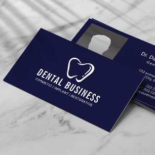 Dentist Tooth Logotyp Navy Blue Dental Care Photo Visitkort