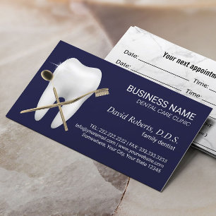 Dentist Tooth Logotyp Navy Blue Dental Office Tidsbeställning Kort