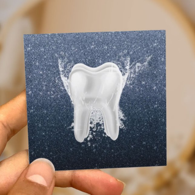 Dentist Tooth Modern Navy Blue Glitter Dental Fyrkantigt Visitkort (Skapare uppladdad)