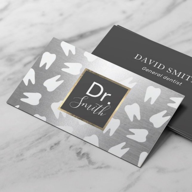 Dentist Tooth Mönster Modern Silver Dental Care Visitkort (Skapare uppladdad)