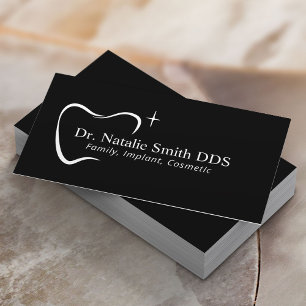 Dentist Tooth Typography Dental Office Plain Black Visitkort