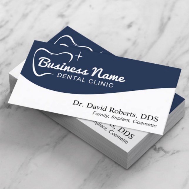 Dentist Tooth Typography Navy Blue Dental Care Tidsbeställning Kort (Skapare uppladdad)