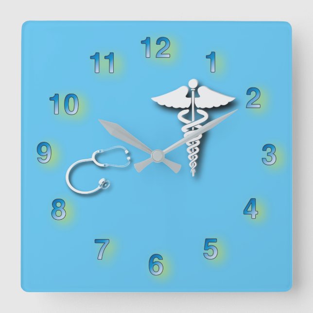 Dentist Toothbrush 🦷 Caduceus Stethoscope Fyrkantig Klocka (Framsida)