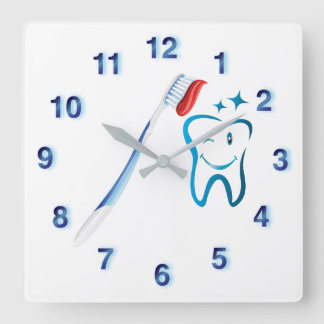 Dentist Toothbrush Funky Blue Fyrkantig Klocka