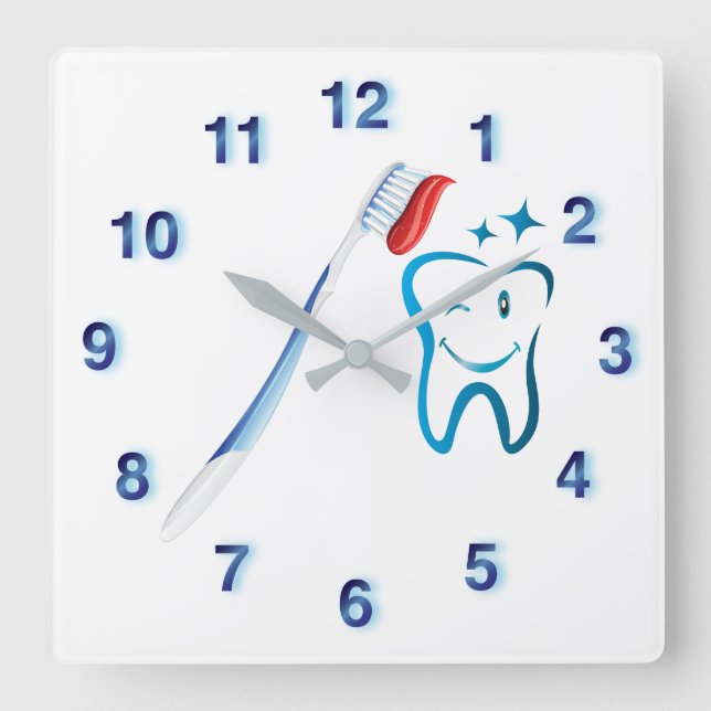 Dentist Toothbrush Funky Blue Fyrkantig Klocka (Framsida)