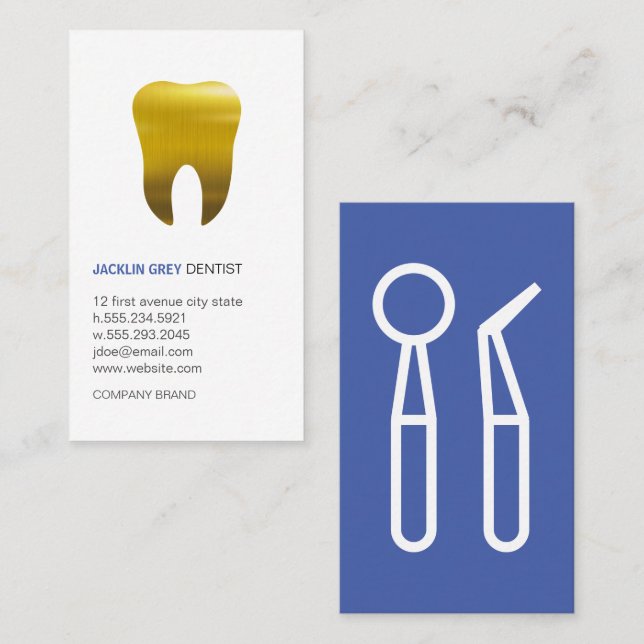 Dentist Verktyg | Guld Tooth Visitkort (Fram/baksida)