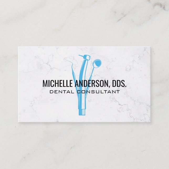Dentist Verktyg Logotyp | Marble Background Visitkort (Framsida)
