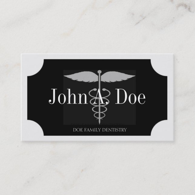 Dentist White/Black Plaque/Silver Rand Visitkort (Framsida)