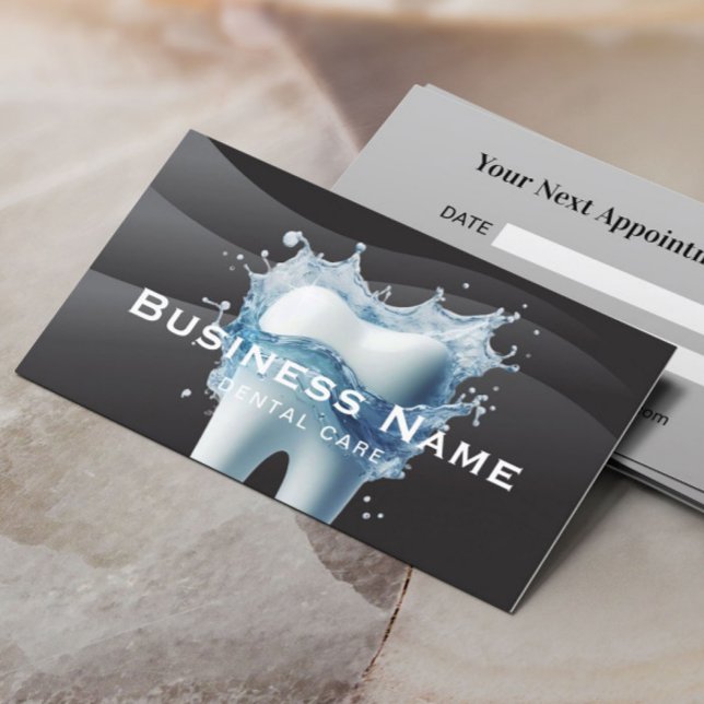 Dentist White Tooth Modern Black Kurvor Dental Tidsbeställning Kort (Skapare uppladdad)