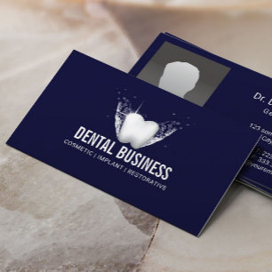 Dentist White Tooth Navy Blue Dental Care Photo Visitkort