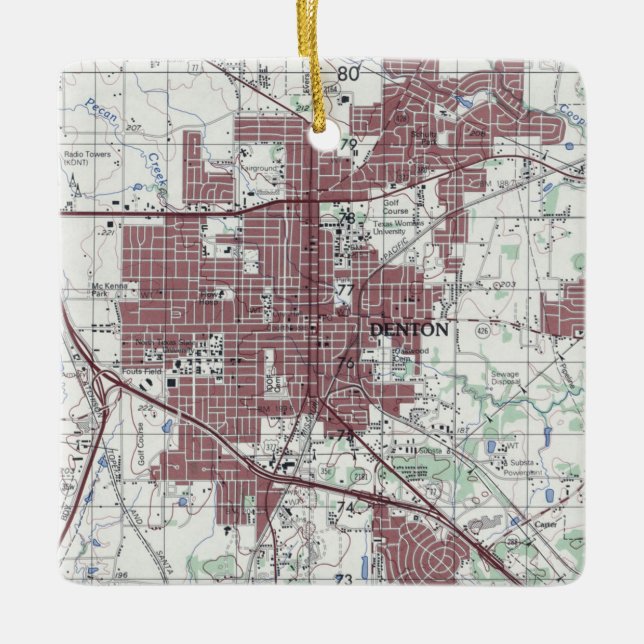 Denton Texas City Karta Julgransprydnad Keramik (Framsida)