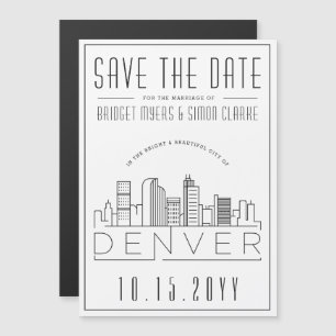 Denver Bröllop   Stiliserad Skyline Spara datum Magnetisk Inbjudningskort