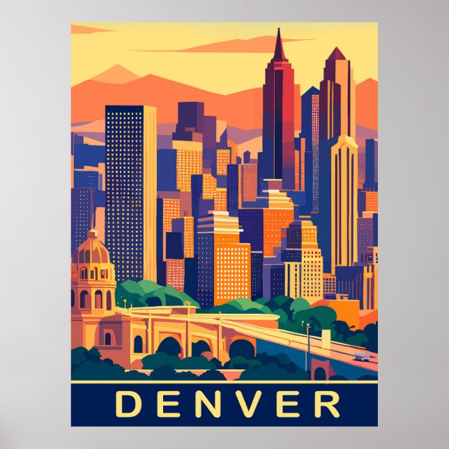 Denver, City Skyline, Travel Poster (Framsidan)
