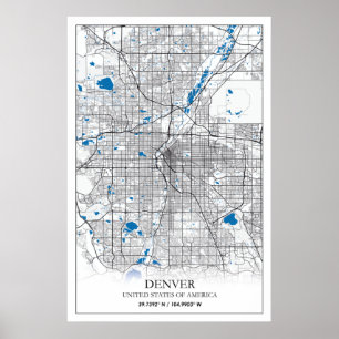 Denver CO Colorado USA Travel City Karta Poster
