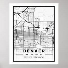 Denver CO Colorado USA Travel City Karta Poster