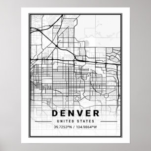 Denver CO Colorado USA Travel City Karta Poster
