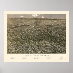 Denver, CO Panoramic Karta - 1887 Poster