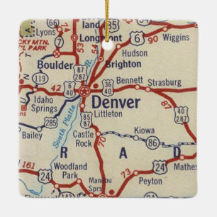 Denver CO Vintage Karta Julgransprydnad Keramik