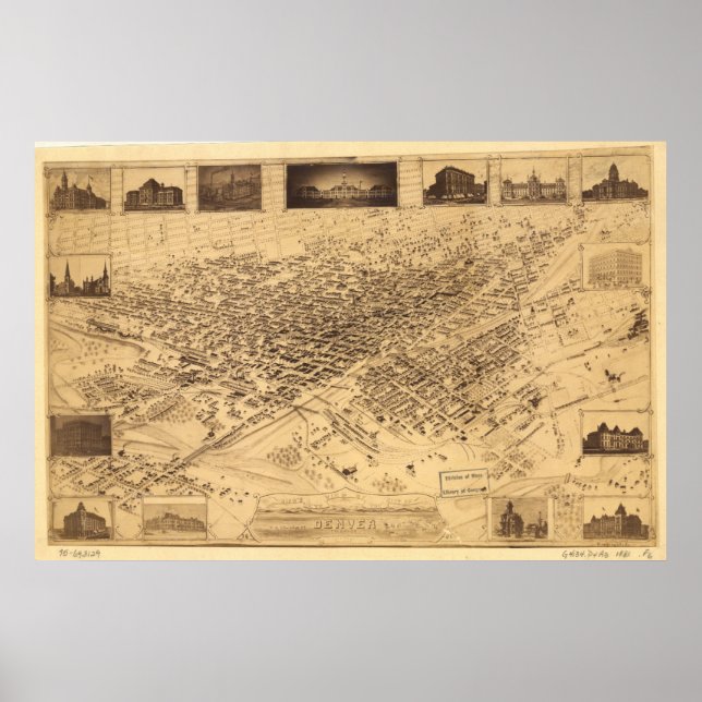 Denver Colorado 1881 Panoramic Karta Poster (Framsidan)