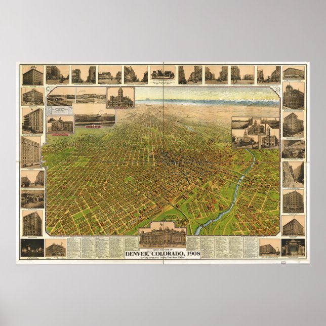 Denver Colorado 1908 Panoramic Karta Poster (Framsidan)