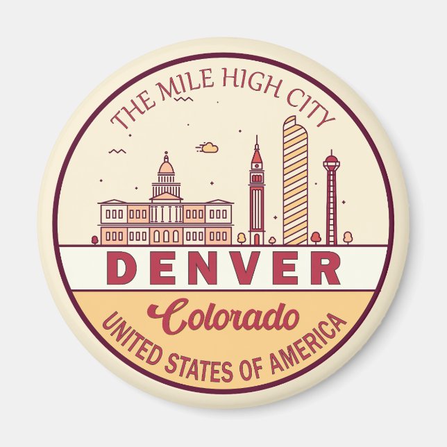 Denver Colorado City Skyline Emblem Magnet (Framsidan)