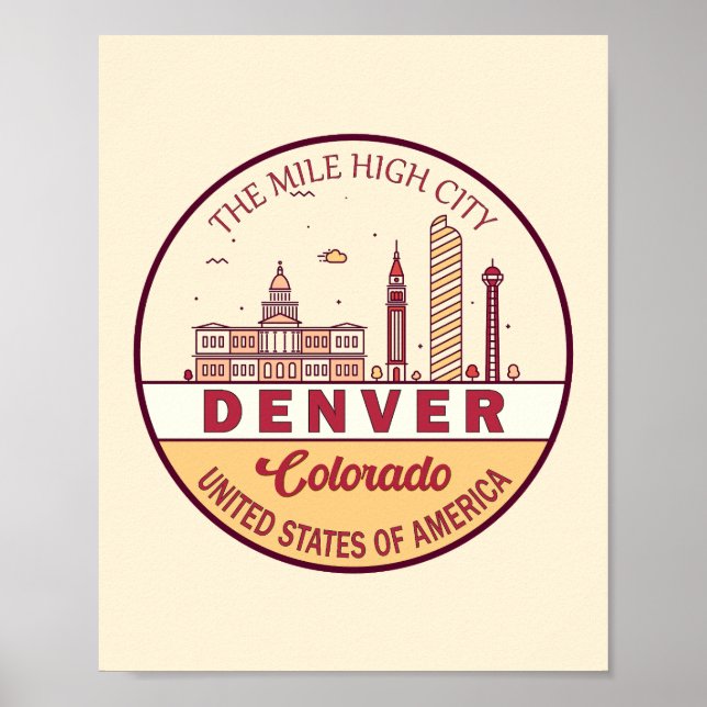 Denver Colorado City Skyline Emblem Poster (Framsidan)