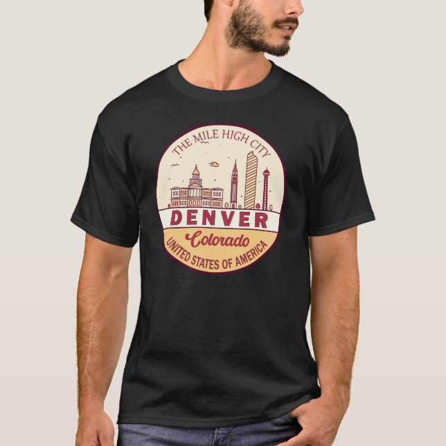 Denver Colorado City Skyline Emblem T Shirt (Framsida)