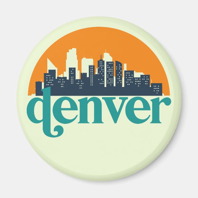 Denver Colorado City Skyline Retro Cityscape Art Magnet (Framsidan)