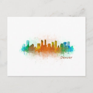 Denver Colorado City Watercolor Skyline Hq v3 Vykort
