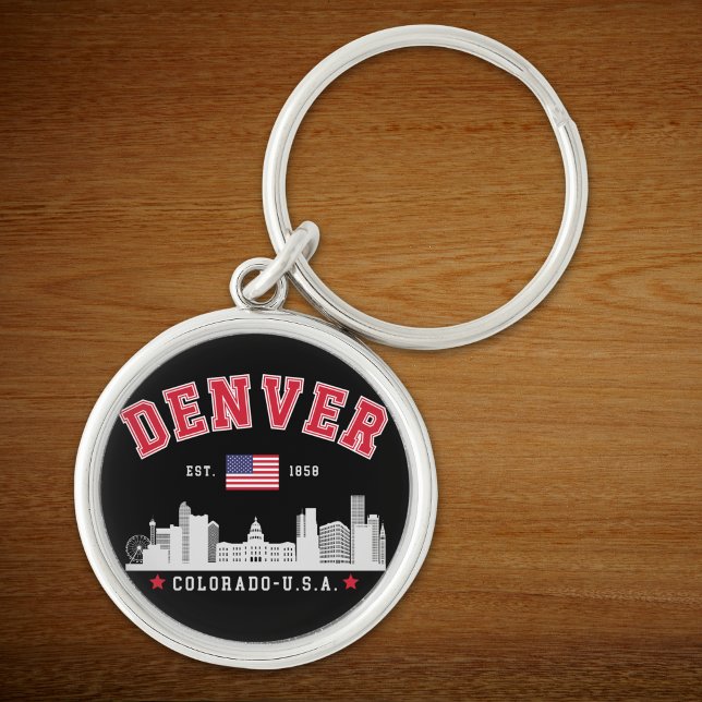 Denver Colorado Cityscape Design Rund Silverfärgad Nyckelring (Skapare uppladdad)
