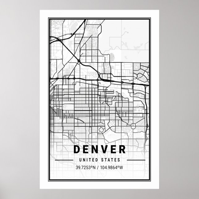 Denver Colorado CO USA City Travel City Karta Poster (Framsidan)
