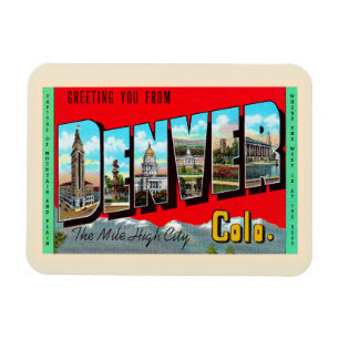 Denver Colorado CO Vintage Large Brev vykort Magnet