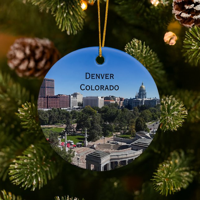 Denver Colorado Downtown State Capitol Anpassa Julgransprydnad Keramik (An ornament featuring Denver with text you can personalize!)