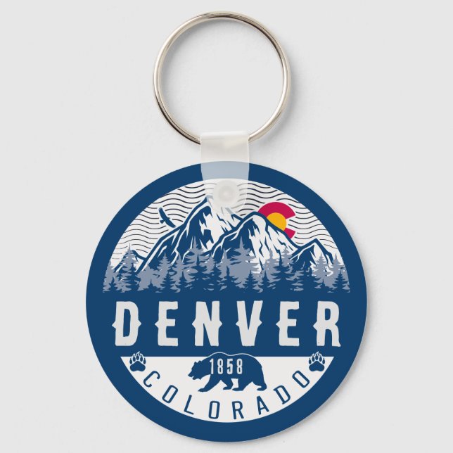 Denver Colorado Flagga Camping Hiking Souvenirs 80 Nyckelring (Framsida)