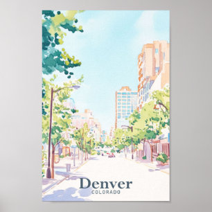 Denver Colorado Gouache Paint Illustration Travel Poster