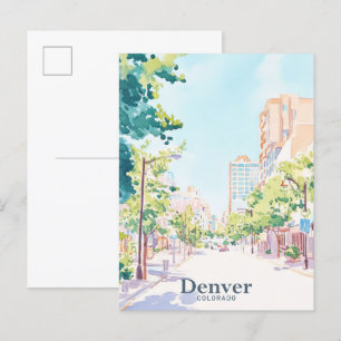 Denver Colorado Gouache Paint Illustration Travel Vykort