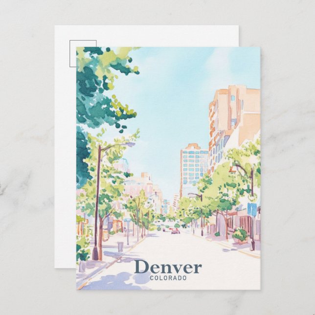 Denver Colorado Gouache Paint Illustration Travel Vykort (Fram/baksida)