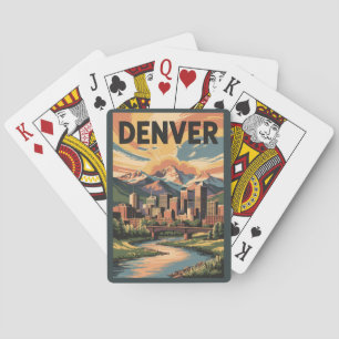 Denver Colorado Illustration Sunset Travel Art Casinokort