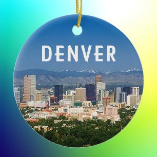 Denver Colorado med innerstad och berg Julgransprydnad Keramik