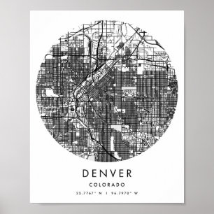 Denver Colorado Minimal Modern Circle Street Karta Poster
