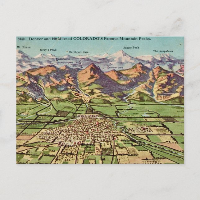 Denver & Colorado Mtns Kartkort Vykort (Framsida)